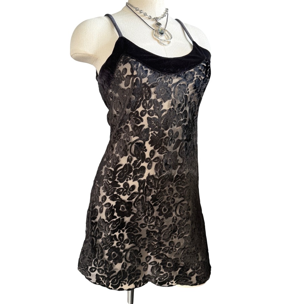 Y2k VTG Victoria's Secret Sheer velvet Slip Dress Sz M grunge fairy whimsy‎ dark